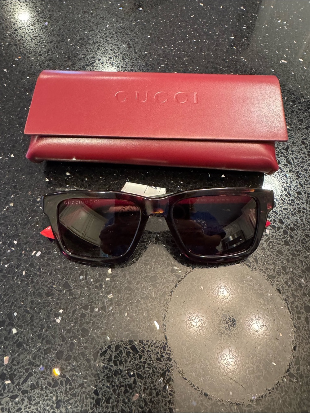 NWT - Gucci Men's Burgundy and Black Sunglasses with Burgundy Case